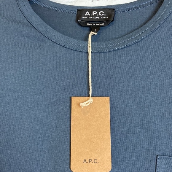 A.P.C. NWT Blue Crew Neck Pocket Tee Large Classic Minimalist Elevated Basic - Picture 8 of 14
